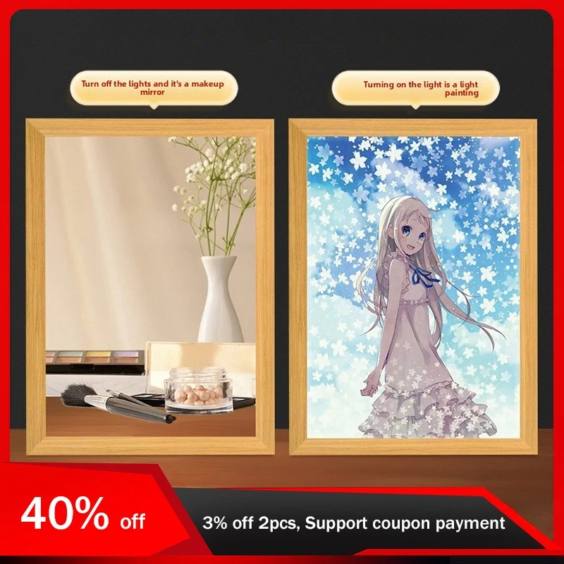 

23cm/9.06in Unknown Flower Name LED Night Light Painting Cartoon Anime Peripherals Mirror Photo Frame Lamp Party Supplies Crafts
