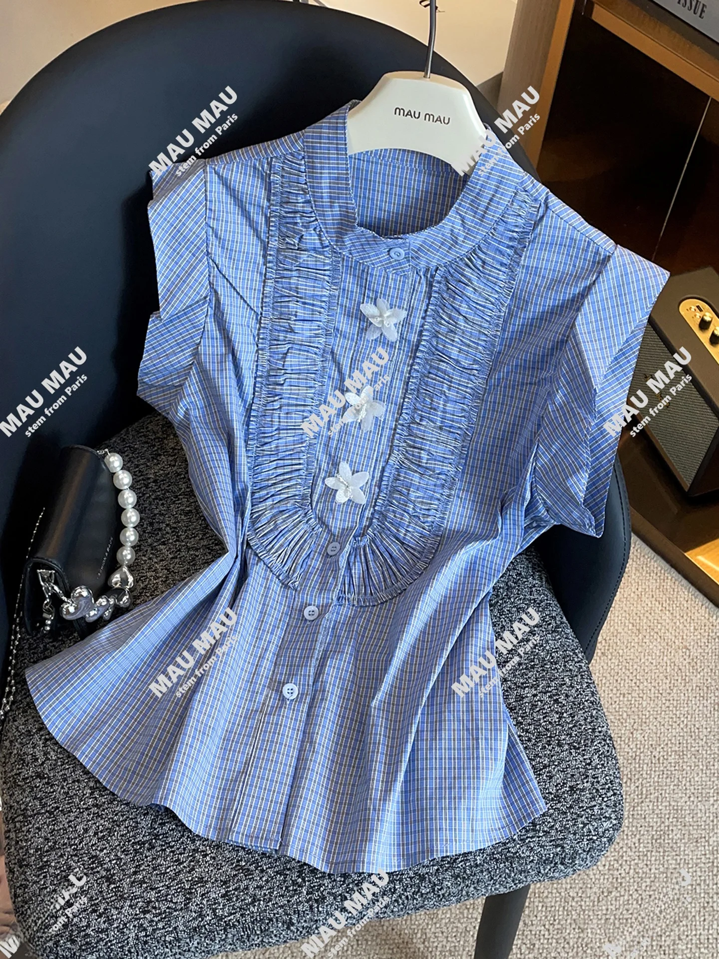 

Fre Floral Plaid irt Women's Top Premium Quali South Oil Autumn Collection Anti-Wrinkle ort Sve Stand Collar