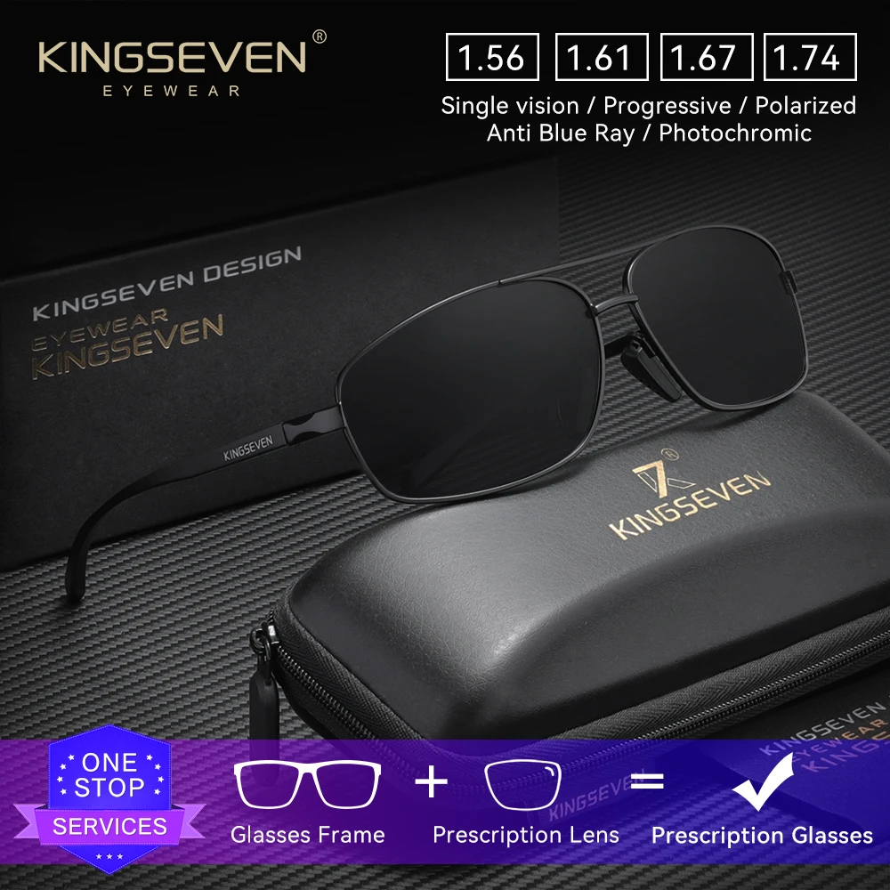 KINGSEVEN gafas graduadas informales rectángulo pequeño conducción miopía hipermetropía gafas progresivas lentes ópticos gafas de sol