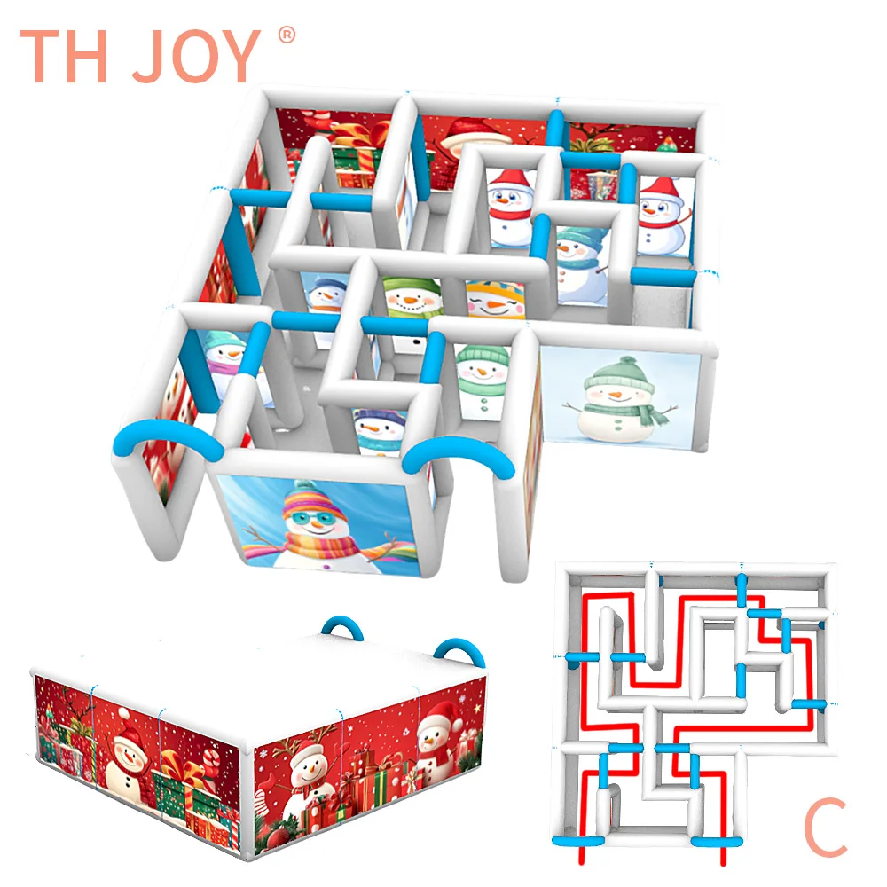 

fast air ship to door, L shape inflatable Christmas maze 6x6m custom made inflatable laser tag games escape room for party