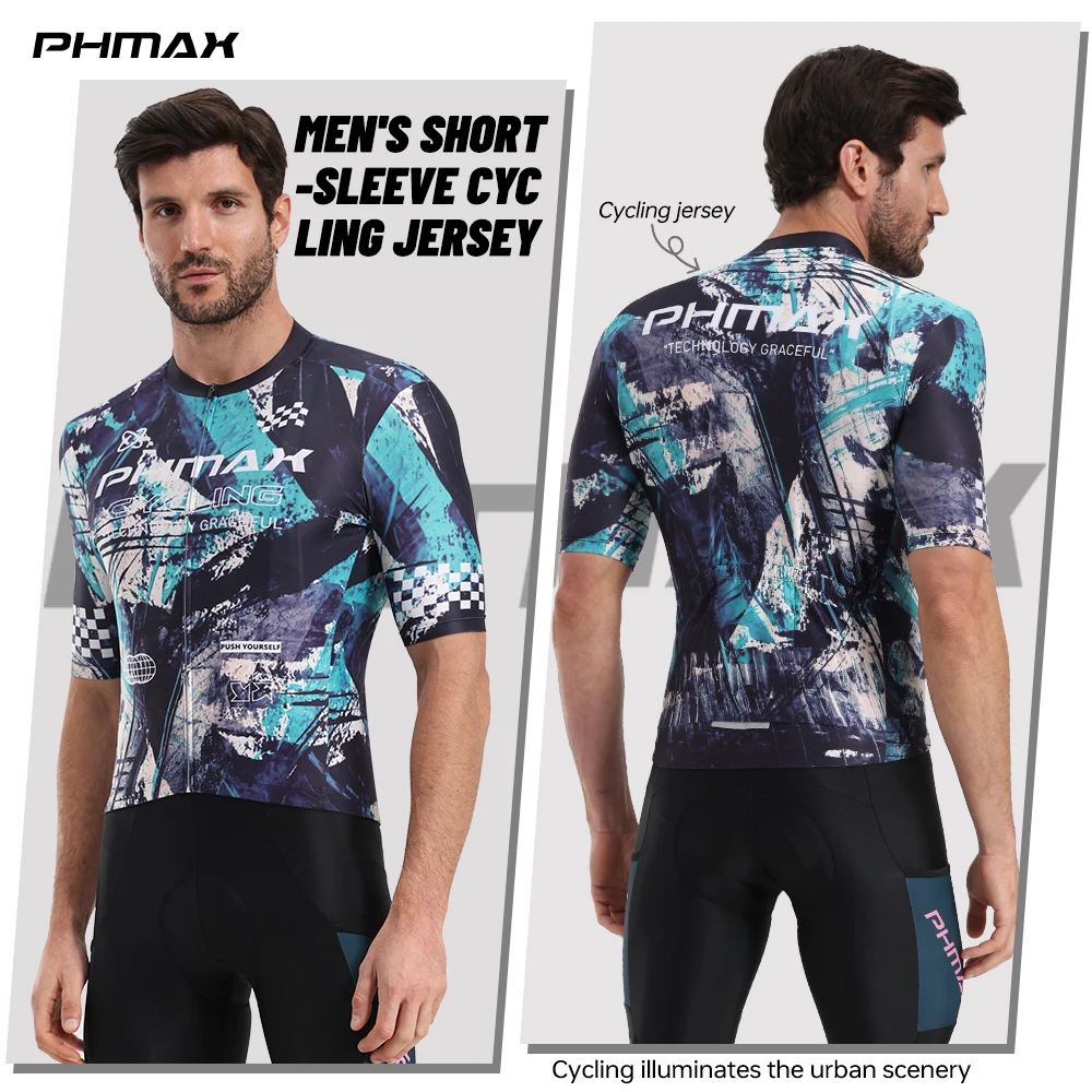 

PHMAX Men's Cycling Jersey Summer Breathable Short Sleeve Anti-UV SPF50+ MTB Road Bike Quick Dry Bicycle Cycling Shirt Male Top