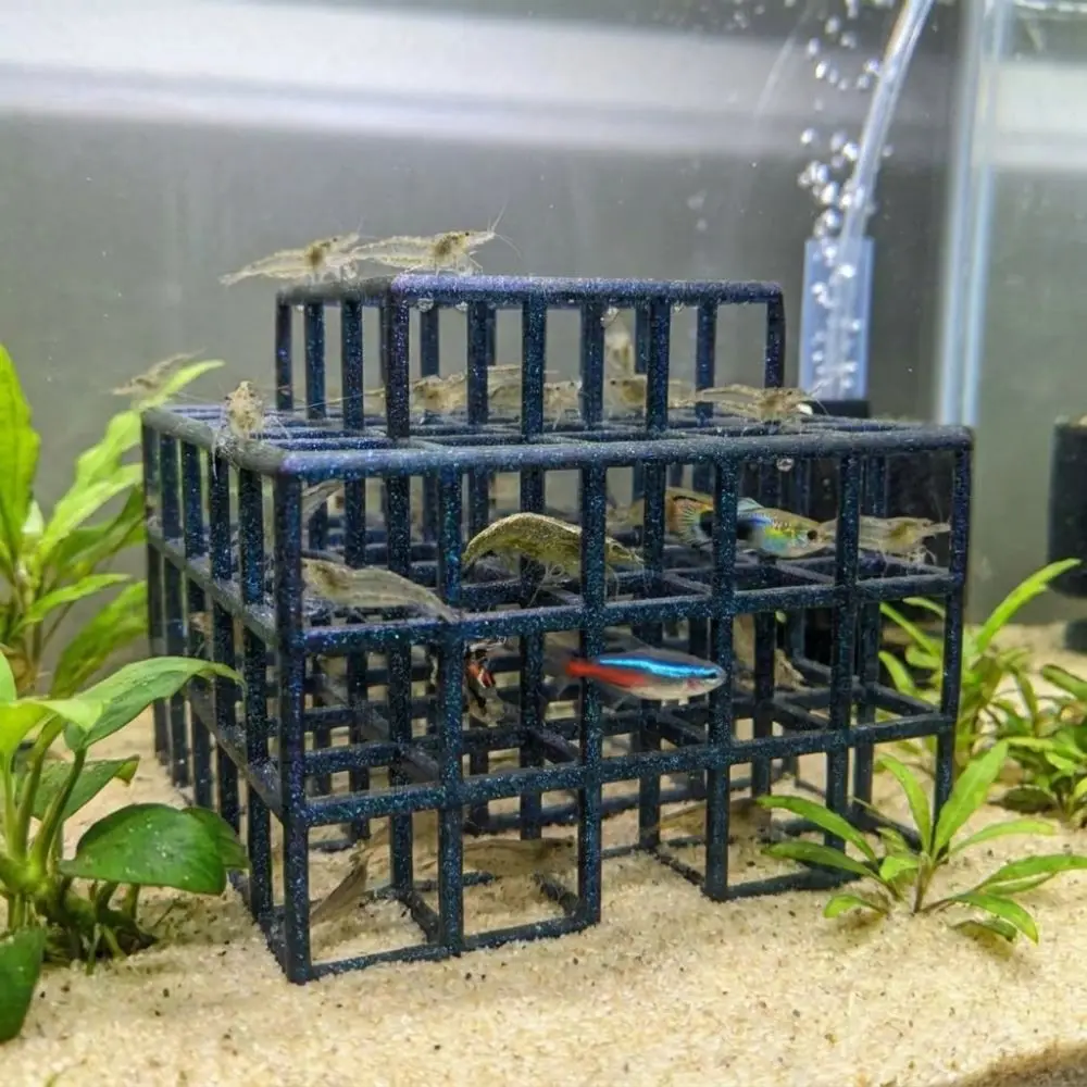 Abri pour poissons et crevettes imprimé en 3D, en plastique, creux, aspect naturel, grille multi-niveaux