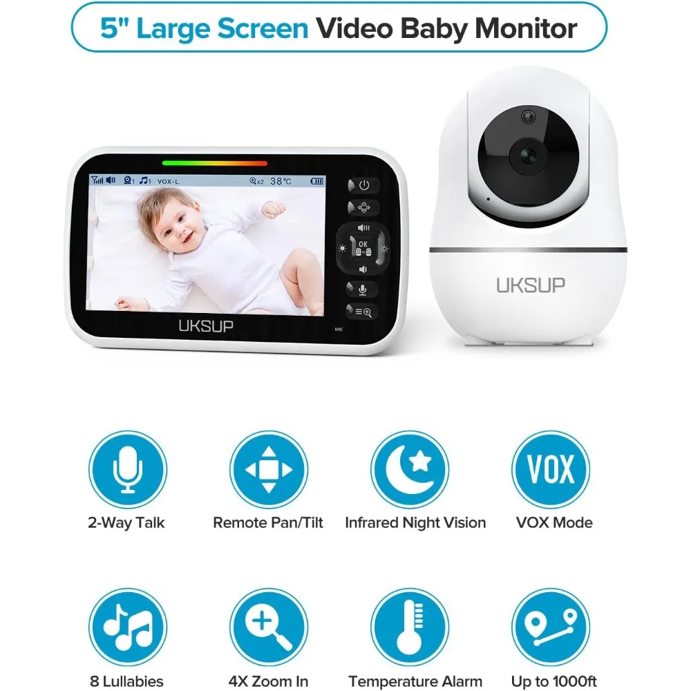SM663V2 Baby Monitor with 2 Cameras - 5" Display Video Baby Monitor with Remote Pan & Tilt, 2X Zoom,Auto Night Vision, 2 Way Tal