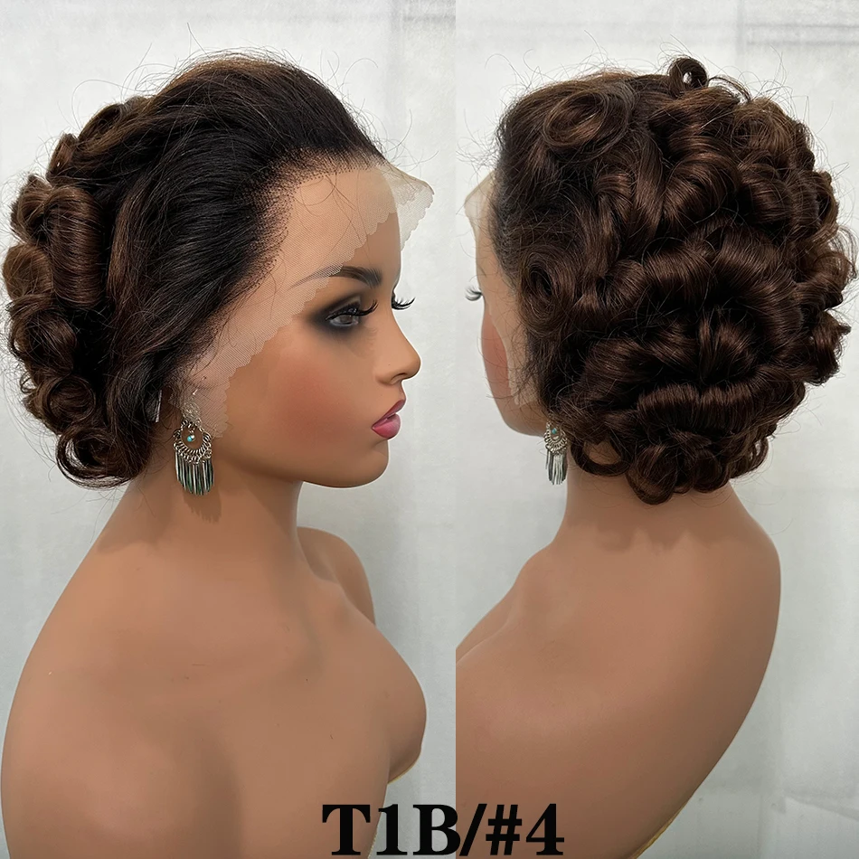 

Короткие кудрявые парики из натуральных волос 12A для чернокожих женщин, 8-дюймовая стрижка пикси, без клея, 100% натуральные волосы, свободные кудри, парики с кружевной передней частью 13X4.