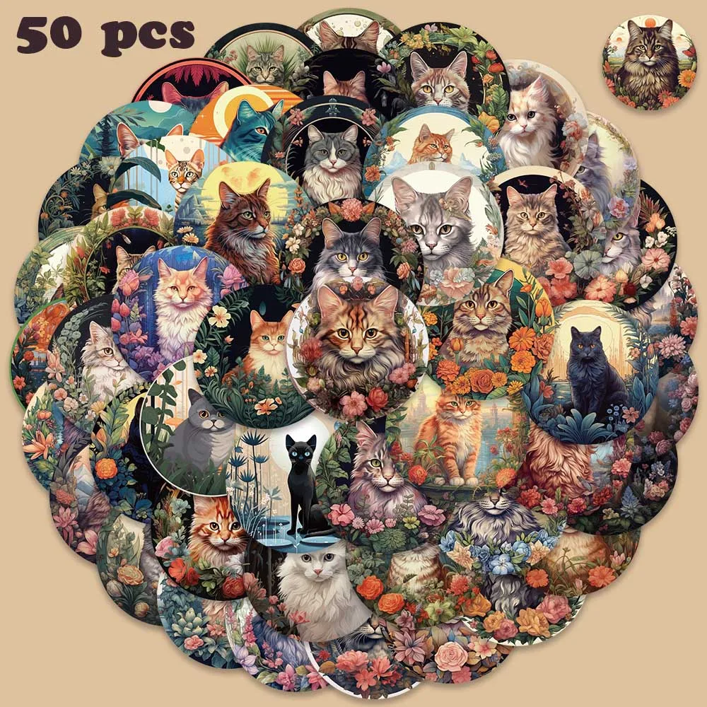 

50pcs Vintage Cat Seal Stickers Funny Graffiti Decals For Kids Laptop Suitcase Skateboard Bicycle Helmet Notebook Stickers