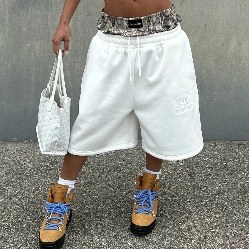 2025 뉴 여름 Y2K 레트로 반바지 위장 패턴 더블 허리 수 놓은 streetwear 여성 하라주쿠 힙합 스포츠 반바지