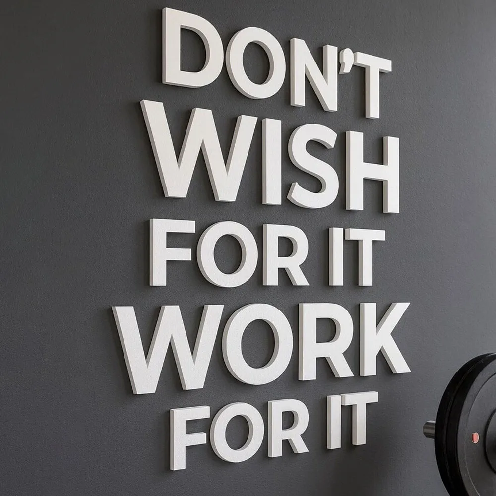 Don't Wish for It Work for It 3D Gym Wall Quote PVC Motivation Sign  Home Gym Decor Fitness Room Wall Letters