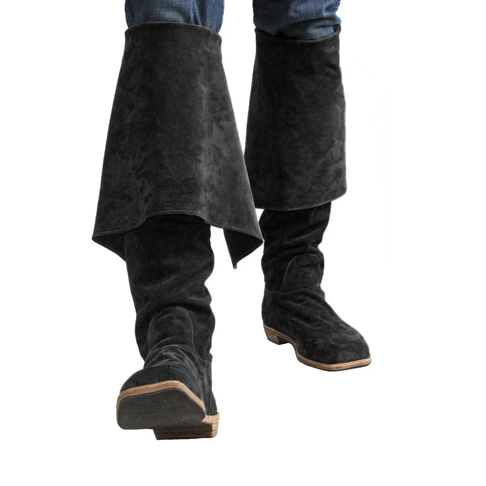 Men's Suede Slouchy Knee-High Boots Oversized Cuff Design Low Heel Soft Comfortable Footwear for Casual Bohemian Autumn Winter