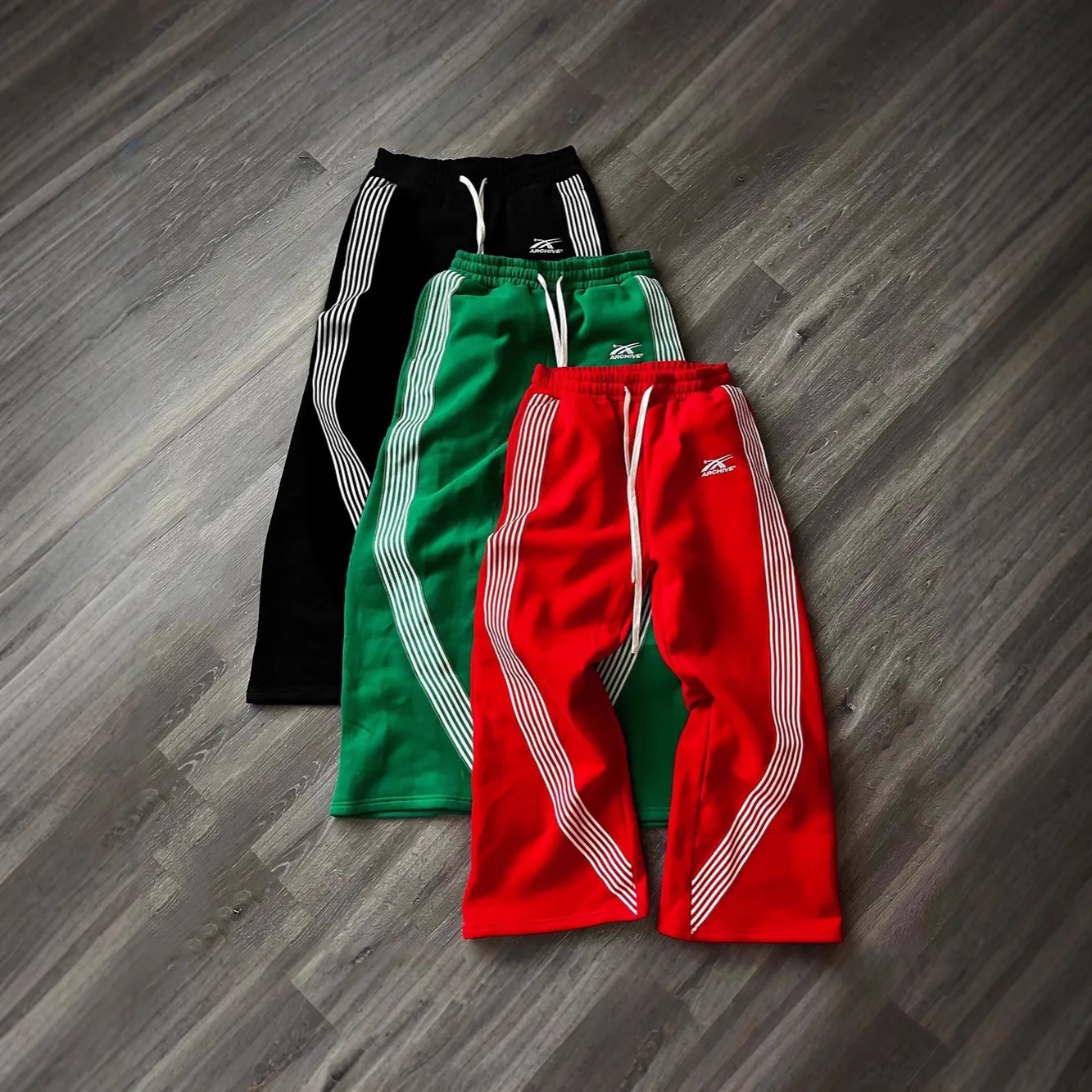 Men's Casual Striped Loose Wide Leg Pants Drawstring Straight Leg Sport Trousers Autumn Winter Fashion City Youth Polyester
