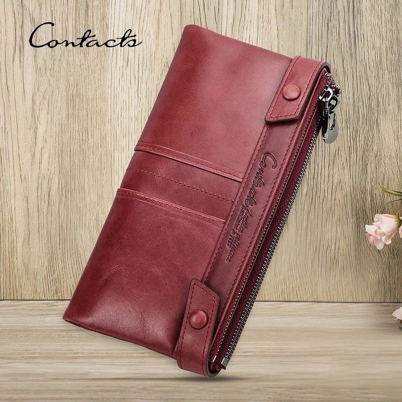 CONTACT\'S Genuine Leather Wallets for Women Long Fashion Women\'s Card Holders Money Clips Coin Purse Luxury Designer Female Bags