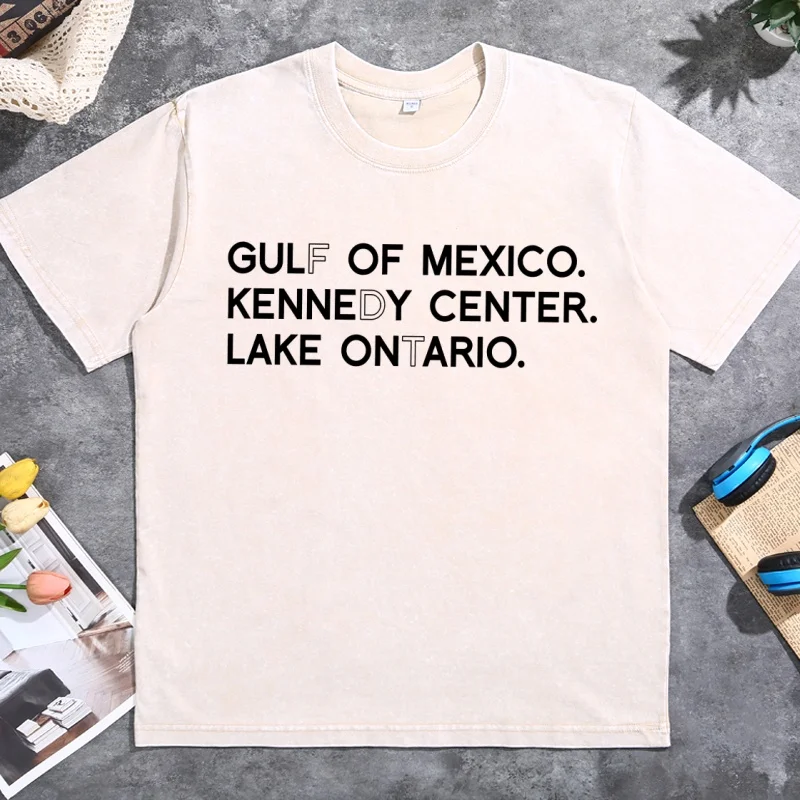 Washed Vintage Tshirt FDT Lake Ontario Kennedy Center Gulf of Mexico T Shirt Funny Casual Cotton Short Sleeve Tshirt Acid Wash