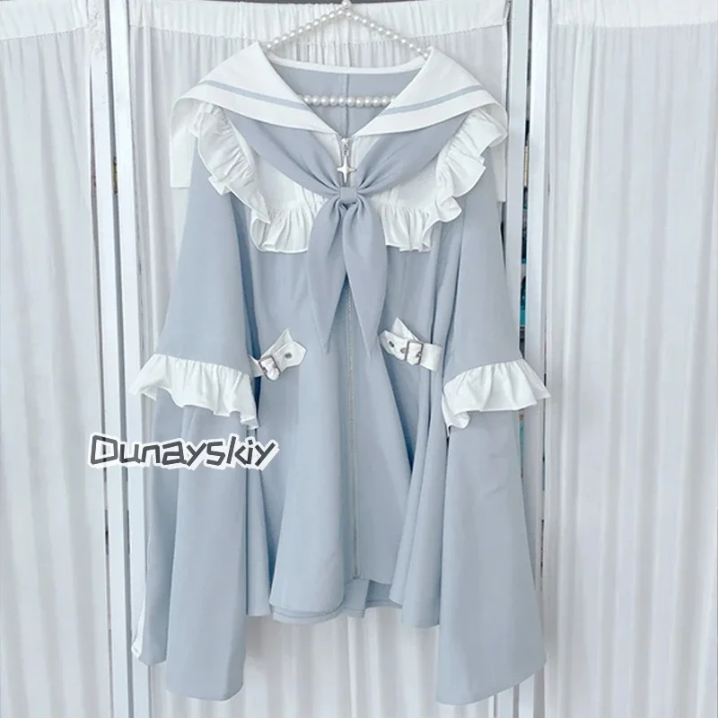 코스프레 일본 마이네 로리타 반바지 세트 Y2k 코스프레 JK 유니폼 슈트 리본 레이스 러플 슬림핏 스티칭 소매 드레스 애니메이션 코스 D