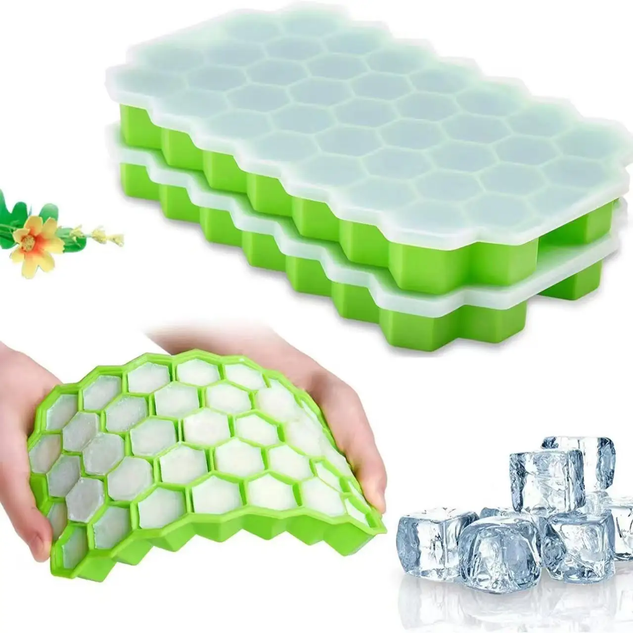 1pcs Creative honeycomb with cover 37 grid homemade ice cube mold for home use