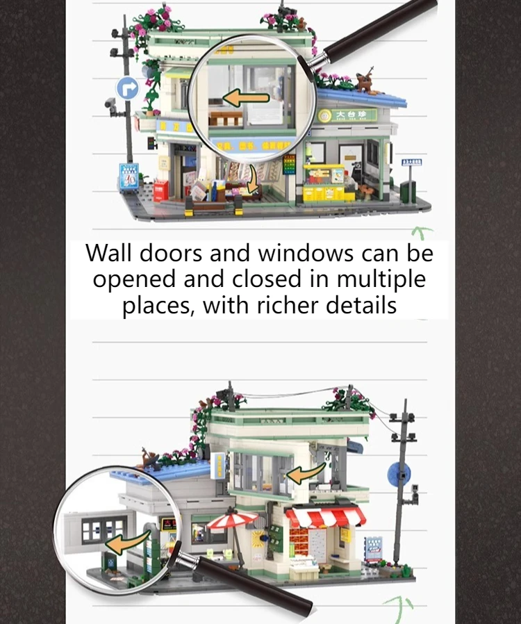 Casa clásica creativa, modelo de bloques de construcción, juego de juguetes, vista de calle, tienda, dormitorio, barbería, ciudad, amigos, ladrillos, juguetes para niñas