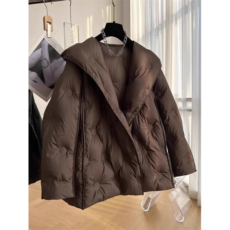 2024 Winter New Korean White Duck Down Women Jacket Thicken Puffer Coat Loose-fit Parka Hooded Cotton-padded Jacket Outerwer