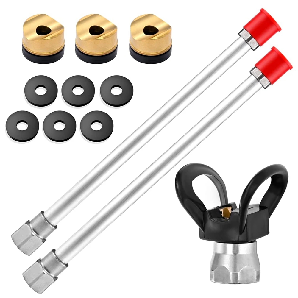 

ABHZ-2PCS 12-дюймовый безвоздушный распылитель краски, удлинитель стержня и 1 шт., защита наконечника сопла и 3 шт., прокладки для уплотнительных наконечников, универсальный инструмент