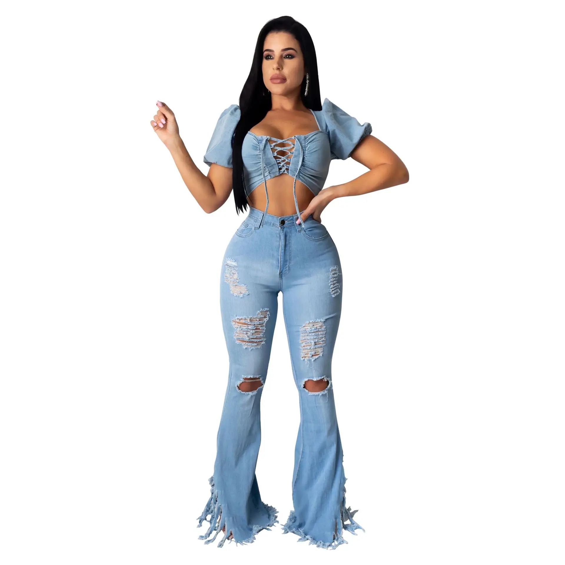 

Fashion Slim-fit Versatile Washed Ripped Holes, Flared Pants jeans for women