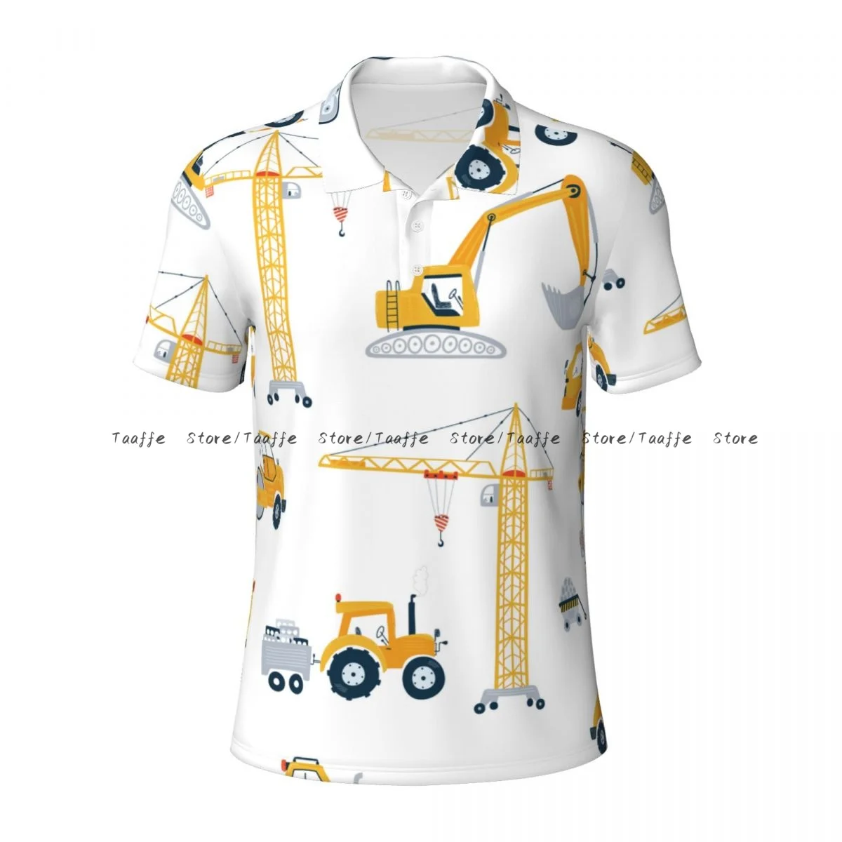 Men's Polo Shirt Yellow Car Dump Truck Crane Male Clothing Summer Casual Short Sleeve Shirt Sweatshirt