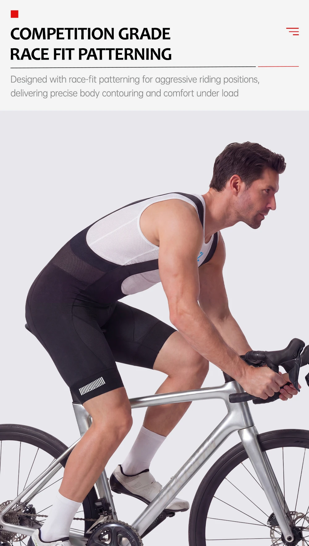 ZRSE Herren-Radhose mit Trägern, 7H, Italien, gepolstert, atmungsaktives Material, Herren-Fahrradbekleidung, MTB, Rennrad, Frühling, Sommer, bequem zum Radfahren. – Detail 7