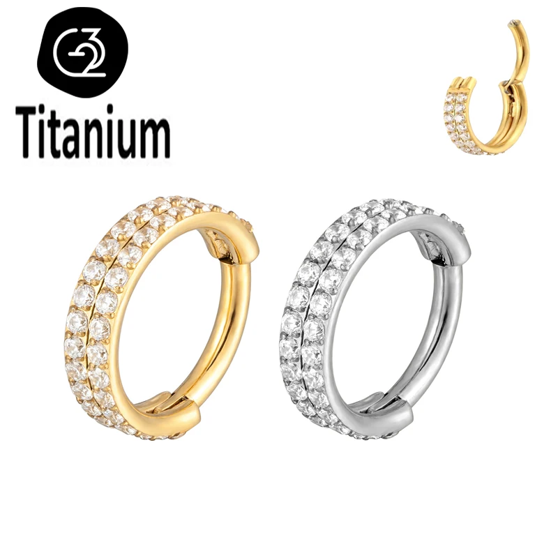 G23 Titanium Piercing Double Layered Triple Stack Hinged CZ Nose Ring Helix Cartilage CZ Small Cartilage Septum Clicker Earrings