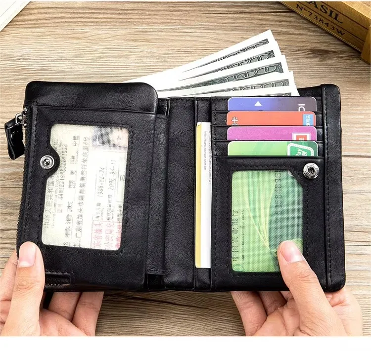 BULLCAPTAIN Herren-Geldbörse mit RFID-Blockierung, Reißverschluss, Leder-Geldbörse für Herren, Bifold-RFID-Kartenhalter – Detail 6