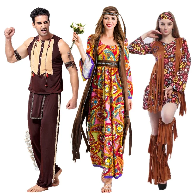 

loween Indian Primitive Wildman Costume Women's Native Chief Performance Clothes Couple's Authentic Ethnic Stage Outfit