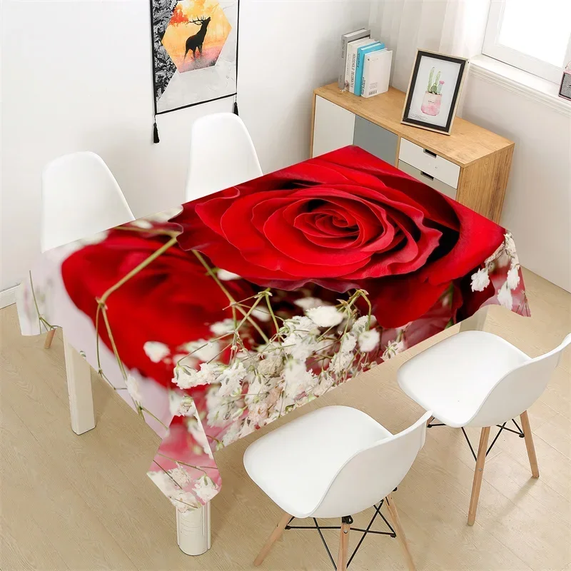 Romantic Red Rose Printed Decorative Tablecloth Picnic Table Rectangular Tablecloth Home Dining Coffee Table Ornaments CTW6-D