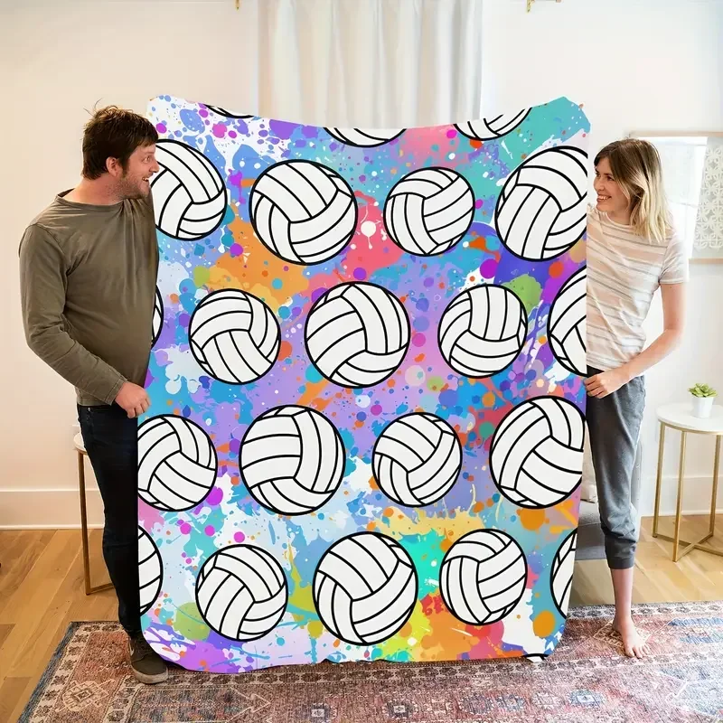 Volleyball Cartoon Print Flannel Blanket - Cozy and Warm, Great for Bed, Travel, Sofa, Camping and Office Decoration, Christmas