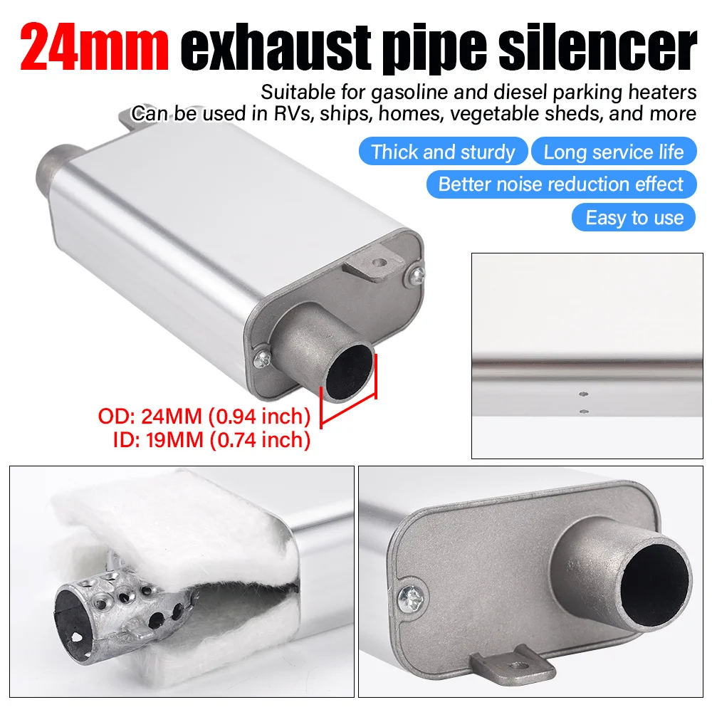 24MM Muffler Kit With 200/300CM Stainless Steel Exhaust Pipe For Universal RVs Trucks Ships Car Air Diesel Heater Accessories