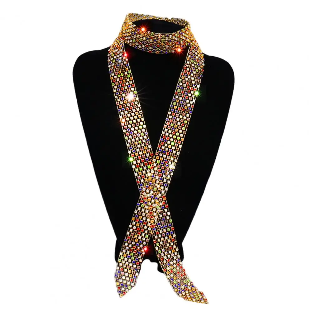 Rhinestone Embellished Tie Elegant Rhinestone Men's Tie for Dance Stage Performance Prom Parties Adjustable Lightweight Necktie