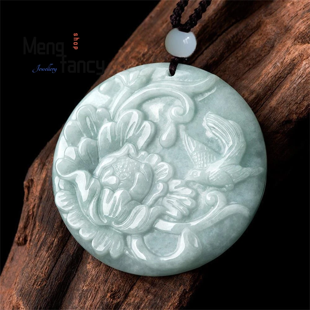 Natural Myanmar A-goods Jadeite Peony Flower Jade Pendant Exquisite Elegant Charm High-grade Luxury Quality Fashion Fine Jewelry