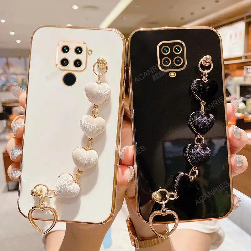 Note9 Love Heart Bracelet Case On For Xiaomi Redmi Note 9 Pro 9s 9pro 8 8pro 8t 10a 10c 9c Luxury Chain Plating Silicone Cover