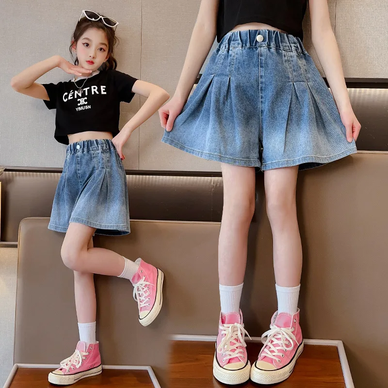 2025 Girls Gradual Change Color Shorts Summer New Korean Version of Fashion Children's Jeans Culottes Children's Pants