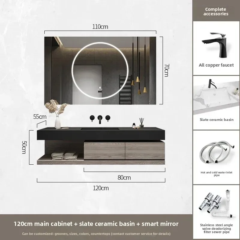 

Bathroom Vanity Cabinet with Sink Bathroom Cabinet Smart Mirror Cabinet Slate Ceramic Integrated Washbasin Bathroom Furniture