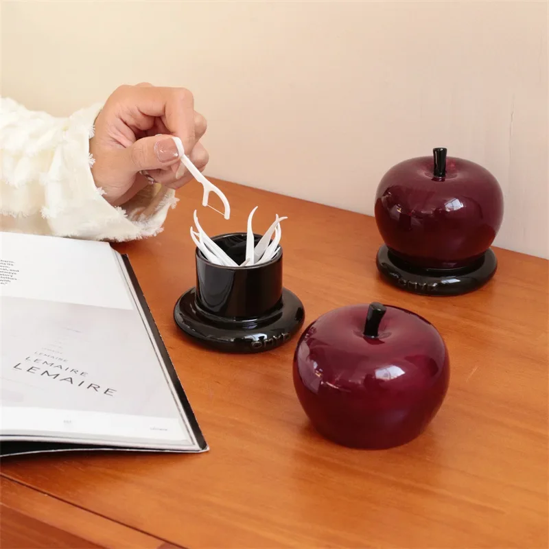 DSAred apple toothpick jar high-value home safety and joy jewelry dental floss storage jar decorative ornament