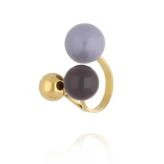 Geometrischer Kugelförmiger Edelstahl-Ring mit Goldüberzug für Damen, Trendiger Offener Ring mit Drei Farbigen Emaille-Tropfenformen – Detail 6