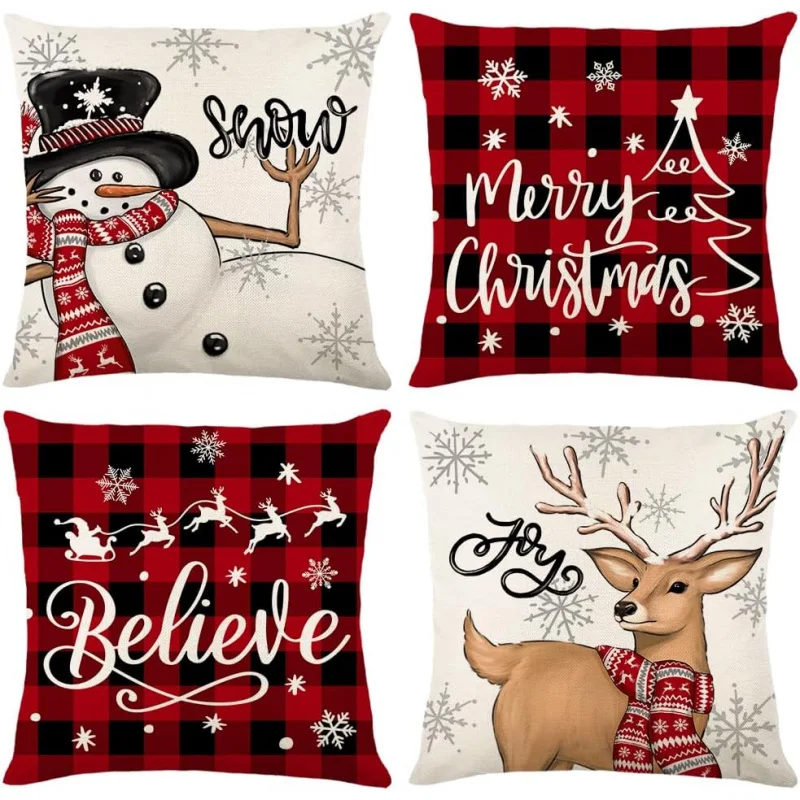 

Christmas Pillowcase 4-piece Set Christmas Series Cushion Square Pillowcase Used for Sofa Office Bedroom Decoration