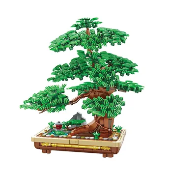 Pine Tree Bonsai Block DIY Moc Mini Potted Plant Building Brick Toy Home Decor