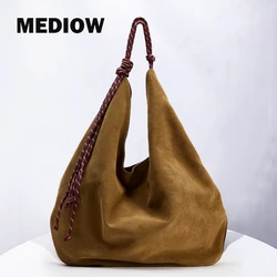 MEDIOW Faux Suede Oversize Hobos Bags For Women Luxury Designer Handbags Purses 2024 New In Knot Strap Handle Underarm Shoulder