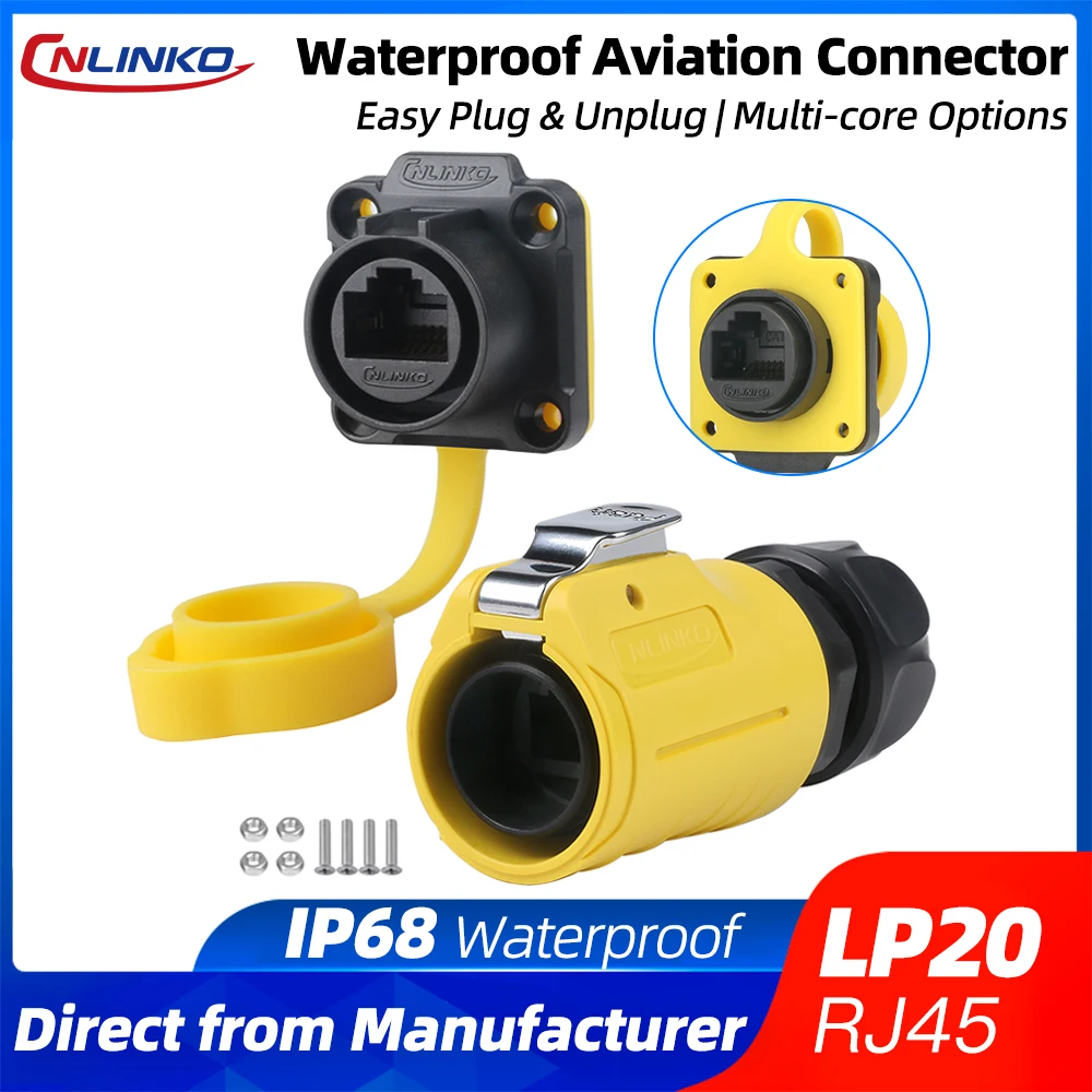 CNLINKO LP20 RJ45 CAT6 IP68 Waterproof Industrial Ethernet Connector Coupler for Outdoor Harsh Environments LAN Network Adapter