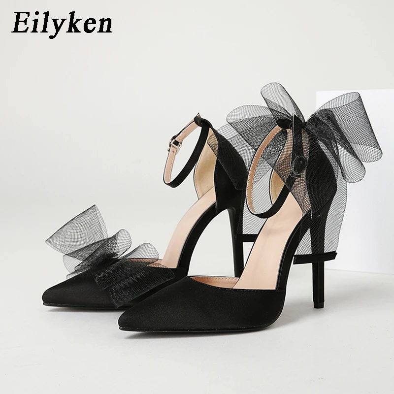 Eilyken Fashion Silk Bowknot Satin Women Pumps Summer Pointed Toe High heels Party Wedding stripper heels Lady Shoes