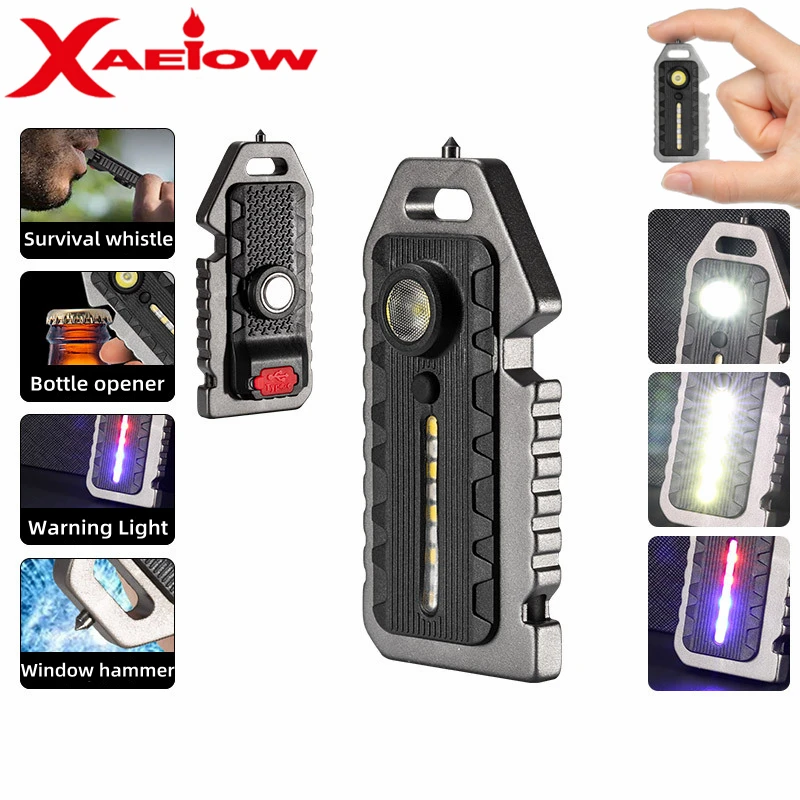 

Mini LED Flashlight Keychain Light 5 Modes Red Blue Shoulder Police Light Waterproof Rechargeable Camping Lantern Bottle Opener