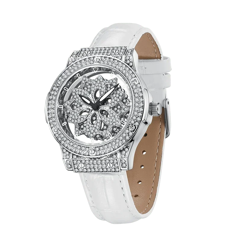 Watch for Women Luxury Diamond Quartz Watch 360 Degrees Rotary Star Hollow Ladies Watches Full Diamond Watch for Women