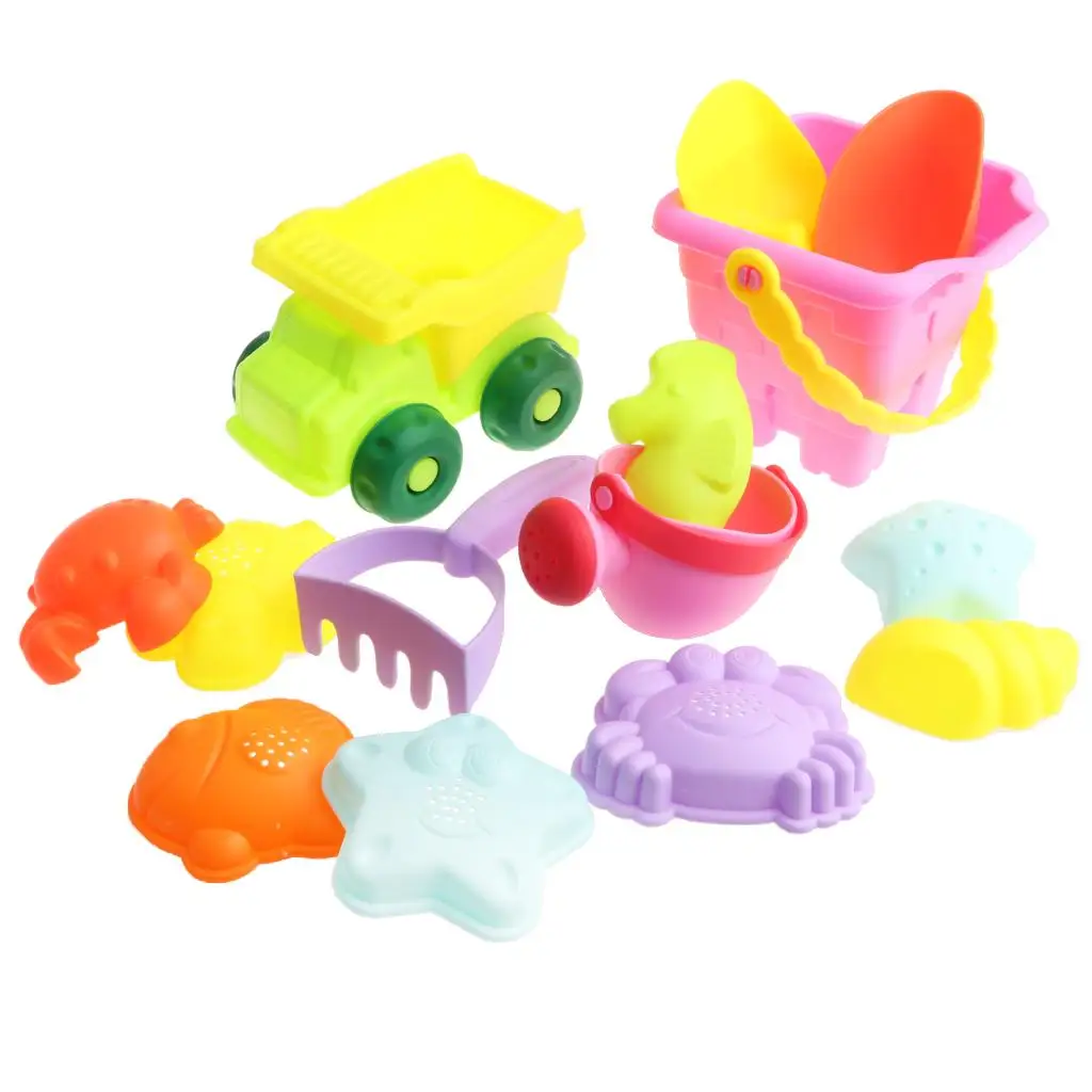 Set di giocattoli da 14 pezzi per bambini piccoli - Secchio quadrato, camion, pala, rastrello,