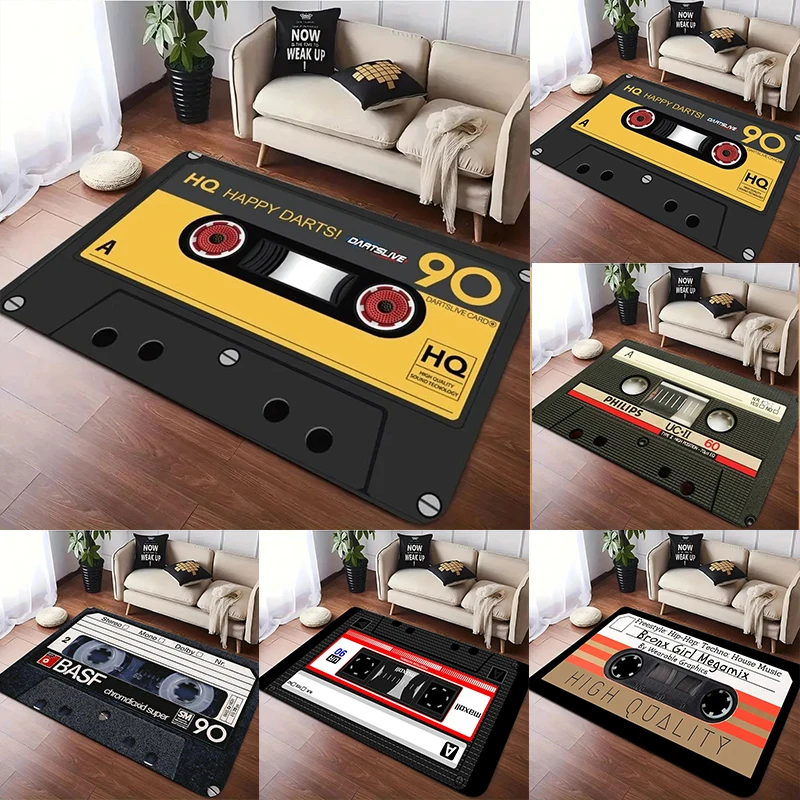 Music Radio Carpet,Vinyl Record Rug Anti-Slip Washable Doormat, Stain Resistant Floor Mat for Living Room Bedroom Decor