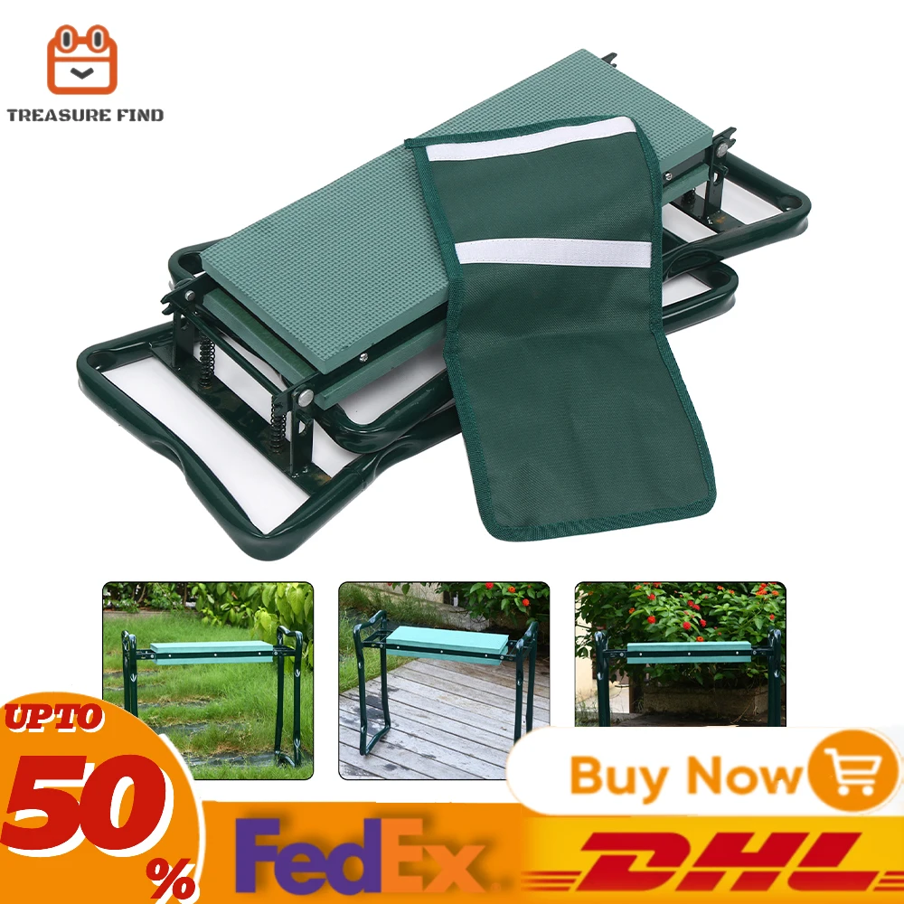 Folding Garden Kneeler Bench Soft Pad Seat Stool Heavy Load Bearing Multi-Functional Gardening Tools with Cloth Bag Tool Bag