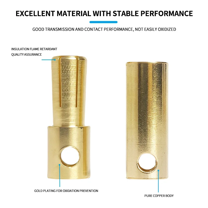 40pcs 2/3/3.5/4/5/5.5/6/6.5/8mm Aircraft model pure copper Banana Plug Gold Plated Copper Brushless Motor Bullet Connector
