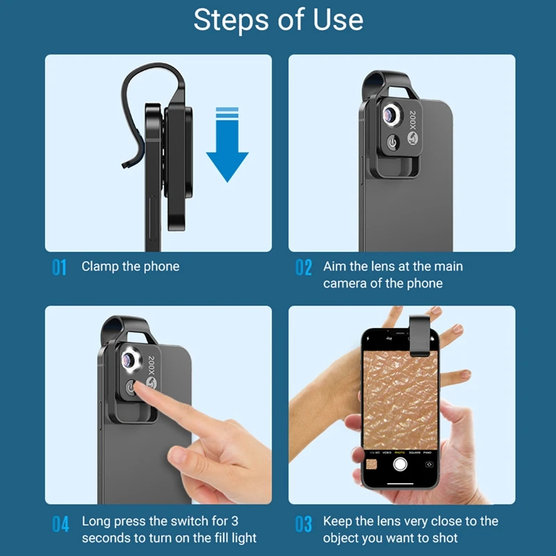 APEXEL 200X Magnification Microscope Lens Mobile LED Light Mini Pocket Macro Lenses For Iphone All Smartphones