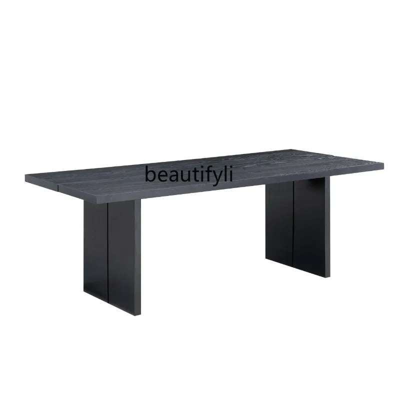 Italian Minimalist Solid Wood Long Desk Black Log Large Board Table Modern Conference Table Creative Negotiation Workbench