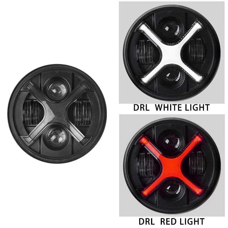 Motorfietskoplamp 7 inch Led Smoked X-Type koplamp met Angel Eyes, met DRL en richtingaanwijzers 60W, Plug and Play, Universeel voor motorfietsmodificatie, Hoge helderheid condensorlens dagrijlicht,